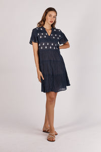 Abigail Embroidered Dress Navy