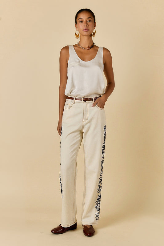 CARMI FLORAL EMBROIDERED JEAN NATURAL