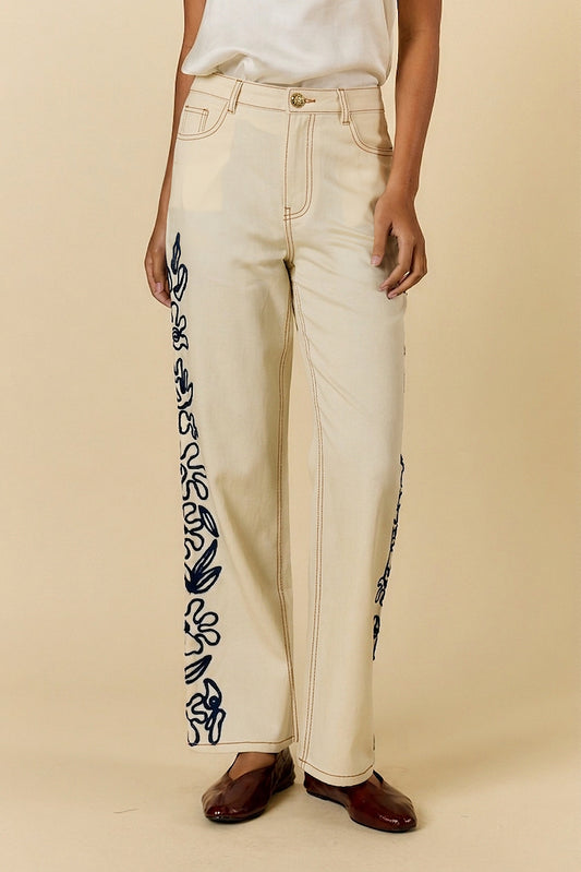 CARMI FLORAL EMBROIDERED JEAN NATURAL