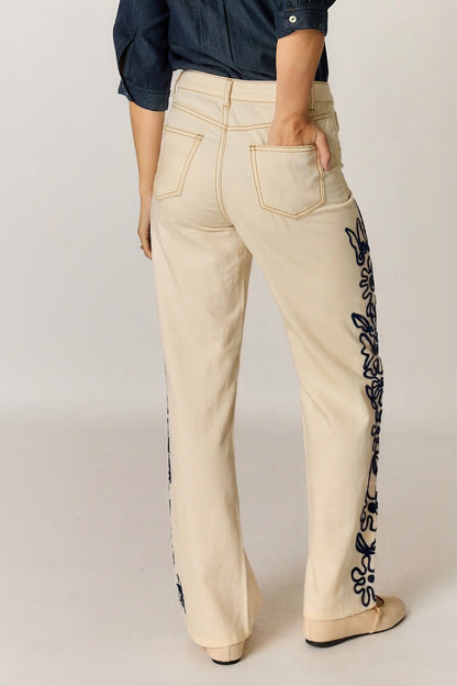 CARMI FLORAL EMBROIDERED JEAN NATURAL